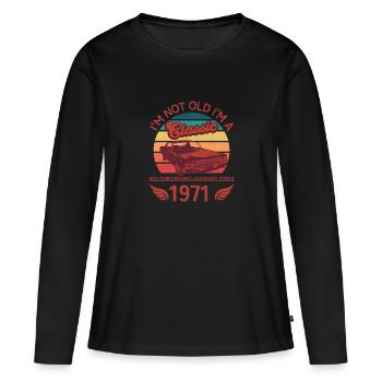 Ich bin nicht alt, ich bin ein Klassiker - Frauen Premium Bio Langarmshirt - Schwarz - Vorne - Julia (174cm)