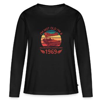 Ich bin nicht alt, ich bin ein Klassiker - Frauen Premium Bio Langarmshirt - Schwarz - Vorne - Julia (174cm)