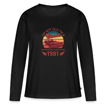 Ich bin nicht alt, ich bin ein Klassiker - Frauen Premium Bio Langarmshirt - Schwarz - Vorne - Julia (174cm)