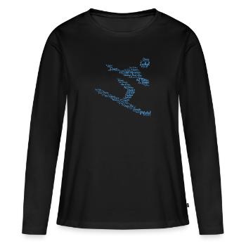 Skigebiete, Wortwolke, Snowboard - Frauen Premium Bio Langarmshirt - Schwarz - Vorne - Julia (174cm)