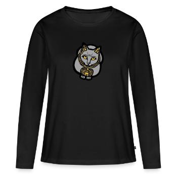 Chat gris - T-shirt manches longues Premium bio Femme - noir - Devant - Julia (174cm)