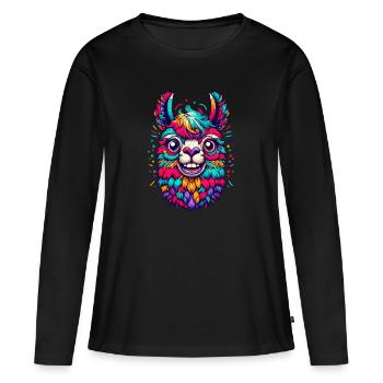 CONFETTIS D’ALPAGA COLORÉ PANACHÉ LAINE ARC-EN-CIEL - T-shirt manches longues Premium bio Femme - noir - Devant - Julia (174cm)