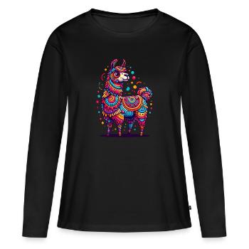 CONFETTIS DE PINATA D’ALPAGA BULLES ARC-EN-CIEL PANACHÉES - T-shirt manches longues Premium bio Femme - noir - Devant - Julia (174cm)