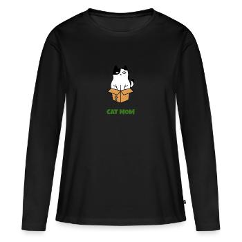 Cat Mom - T-shirt manches longues Premium bio Femme - noir - Devant - Julia (174cm)