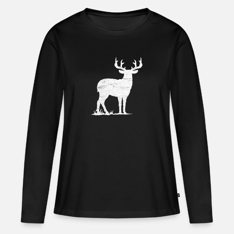 Hirsch - Frauen Premium Bio Langarmshirt - Schwarz