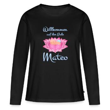 Willkommen auf der Erde - Mateo - Frauen Premium Bio Langarmshirt - Schwarz - Vorne - Julia (174cm)