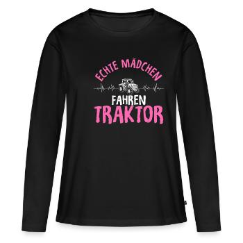 Echte Mädchen Fahren Traktor Herzschlag Trecker La - Frauen Premium Bio Langarmshirt - Schwarz - Vorne - Julia (174cm)