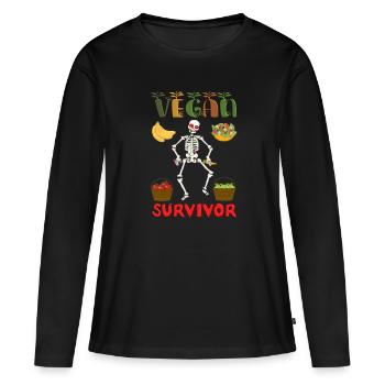 Fruits et légumes squelettes végétaliens survivants – Satire - T-shirt manches longues Premium bio Femme - noir - Devant - Julia (174cm)