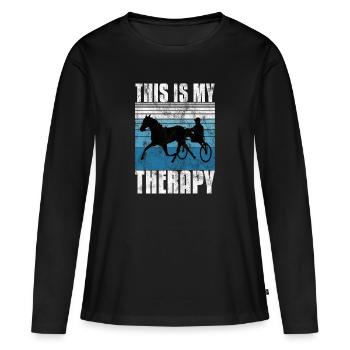 Ceci est ma thérapie Trotting Harness Width Retro - T-shirt manches longues Premium bio Femme - noir - Devant - Julia (174cm)