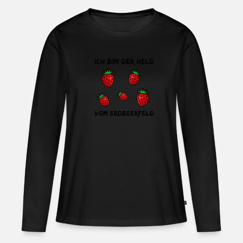 Witziger Spruch - Ich bin der Held vom Erdbeerfeld - Frauen Premium Bio Langarmshirt - Schwarz
