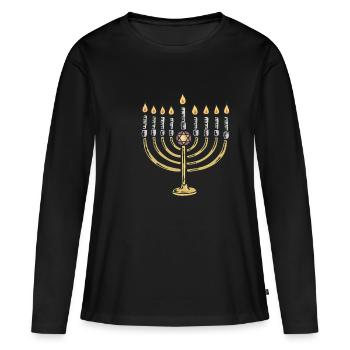 Shalom Davidstern Hebräisch Juden Judentum Jude - Frauen Premium Bio Langarmshirt - Schwarz - Vorne - Julia (174cm)