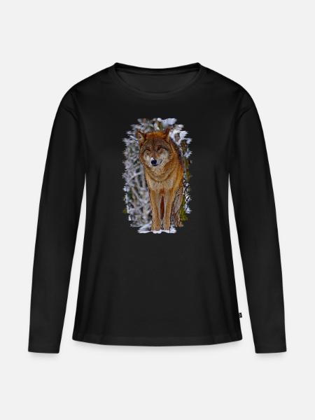 wolf - Frauen Premium Bio Langarmshirt - Schwarz
