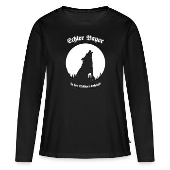 Echter Bayer - In den Wäldern daheim Wolf Mond - Frauen Premium Bio Langarmshirt - Schwarz - Vorne - Julia (174cm)