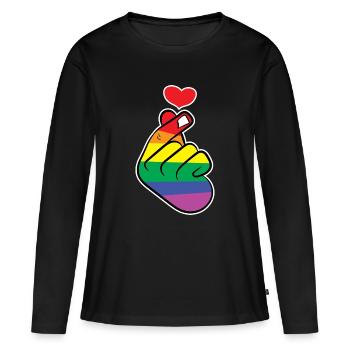 Cœur Arc-en-ciel Amour Liberté d’expression Paix - T-shirt manches longues Premium bio Femme - noir - Devant - Julia (174cm)