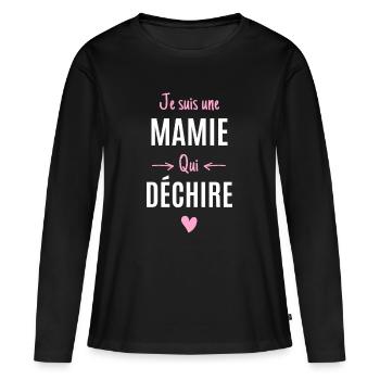 Humour Mamie Cadeau Grand-Mère Original - T-shirt manches longues Premium bio Femme - noir - Devant - Julia (174cm)
