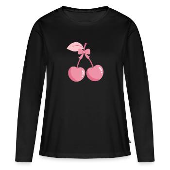 Pink cherries with bow - Women's Premium Organic Long Sleeve Shirt - black - Front - Julia (174cm)