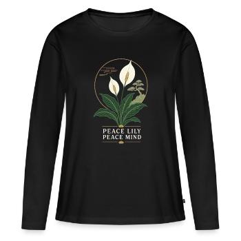 Peace Lily Esprit de paix – Friedenslilie Zen - T-shirt manches longues Premium bio Femme - noir - Devant - Julia (174cm)