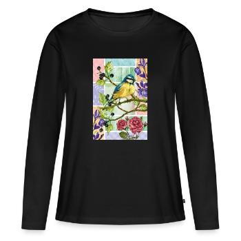 Mésange dans le jardin - T-shirt manches longues Premium bio Femme - noir - Devant - Julia (174cm)