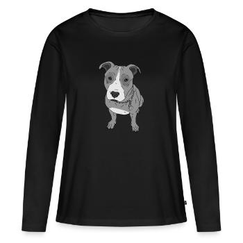 Chien chercher chien doux Stafford idée cadeau - T-shirt manches longues Premium bio Femme - noir - Devant - Julia (174cm)
