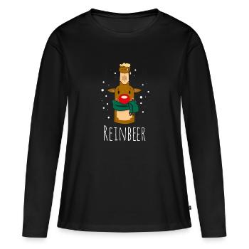 Funny Reindeer Christmas Party Shirt - CROP - Women's Premium Organic Long Sleeve Shirt - black - Front - Julia (174cm)