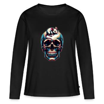 Skull mit süßer kleiner Maus auf der Stirn - Frauen Premium Bio Langarmshirt - Schwarz - Vorne - Julia (174cm)