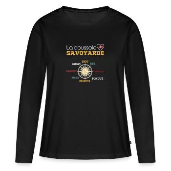 Spécialité savoyarde les les savoyards et gourmand - T-shirt manches longues Premium bio Femme - noir - Devant - Julia (174cm)