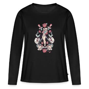 Vintage Pin-up - T-shirt manches longues Premium bio Femme - noir - Devant - Julia (174cm)