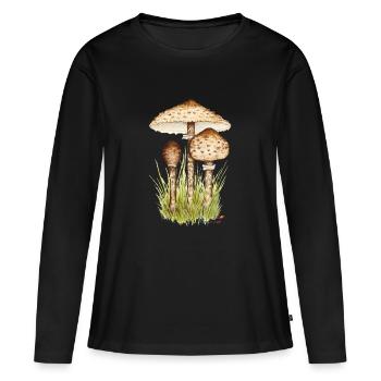 Champignon parasol ou parapluie géant - T-shirt manches longues Premium bio Femme - noir - Devant - Julia (174cm)