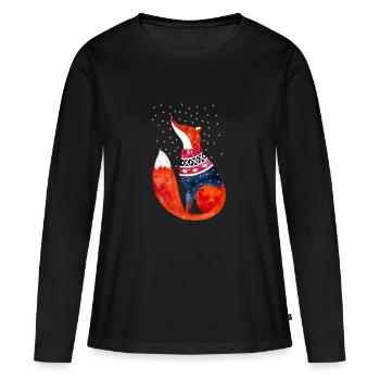 Fuchs im Schnee I Winter Illustration - Frauen Premium Bio Langarmshirt - Schwarz - Vorne - Julia (174cm)