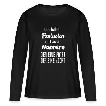 Ich habe Fantasien mit zwei Männern ... - Frauen Premium Bio Langarmshirt - Schwarz - Vorne - Julia (174cm)
