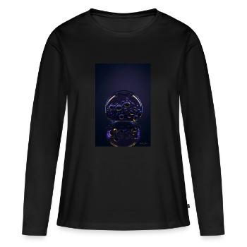 Bulles dans une bulle violette 1 - T-shirt manches longues Premium bio Femme - noir - Devant - Julia (174cm)