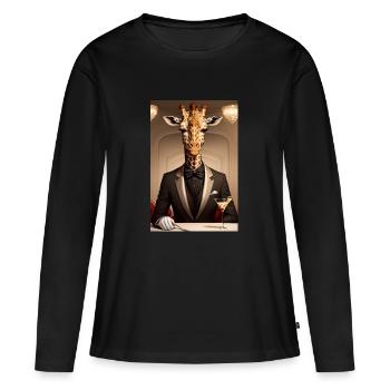 Une girafe au restaurant avec un martini - T-shirt manches longues Premium bio Femme - noir - Devant - Julia (174cm)