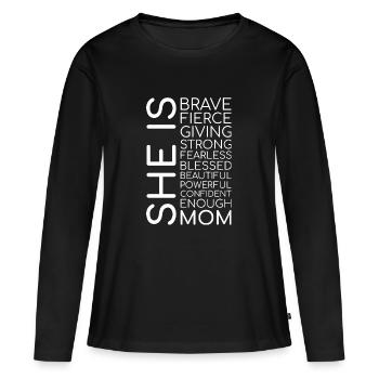 ELLE est maman couleur blanche verticale - T-shirt manches longues Premium bio Femme - noir - Devant - Julia (174cm)