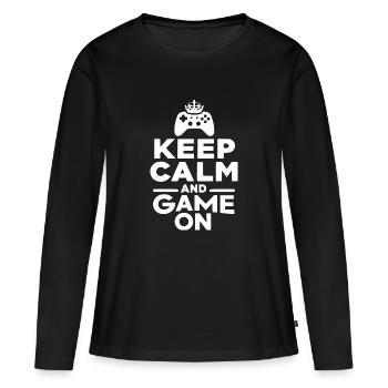 Restez calme et continuez à jouer - T-shirt manches longues Premium bio Femme - noir - Devant - Julia (174cm)