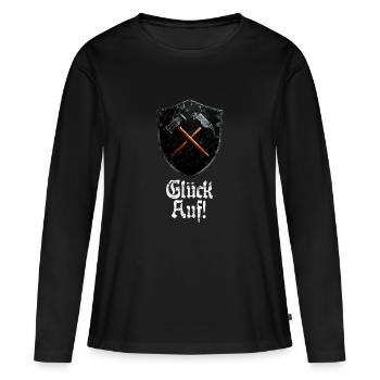 Bonne chance sur le logo minage mineur maillet et fer - T-shirt manches longues Premium bio Femme - noir - Devant - Julia (174cm)