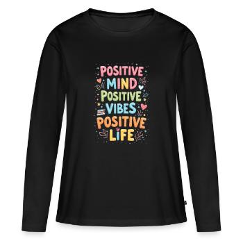 positivité - T-shirt manches longues Premium bio Femme - noir - Devant - Julia (174cm)