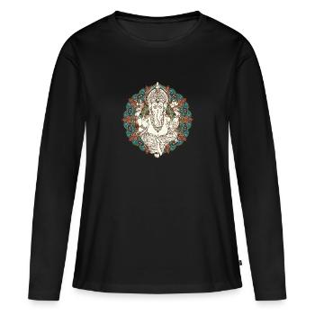 Ganesha - Frauen Premium Bio Langarmshirt - Schwarz - Vorne - Julia (174cm)