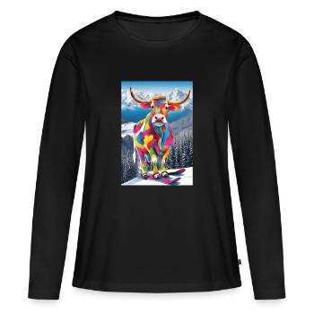 Vache dans la station de ski - T-shirt manches longues Premium bio Femme - noir - Devant - Julia (174cm)