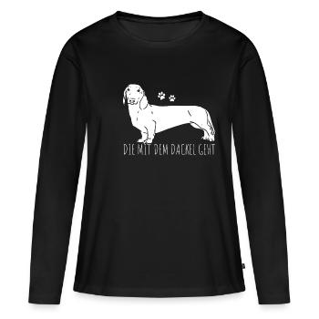 Die mit dem Dackel geht - Dackel Mama Muttertag Da - Frauen Premium Bio Langarmshirt - Schwarz - Vorne - Julia (174cm)