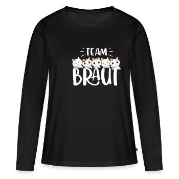 Team Braut JGA Katzen Hochzeit Junggesellenabschie - Frauen Premium Bio Langarmshirt - Schwarz - Vorne - Julia (174cm)