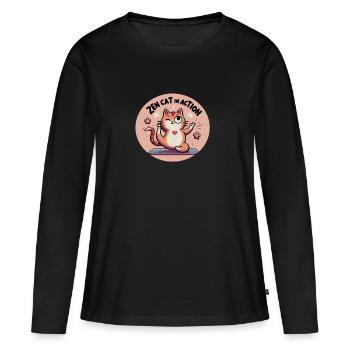 Zen Cat - Frauen Premium Bio Langarmshirt - Schwarz - Vorne - Julia (174cm)