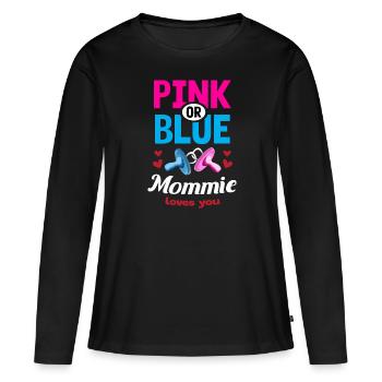 Maman rose ou bleue vous aime Gender Reveal Party - T-shirt manches longues Premium bio Femme - noir - Devant - Julia (174cm)