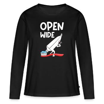 Open Wide - Frauen Premium Bio Langarmshirt - Schwarz - Vorne - Julia (174cm)