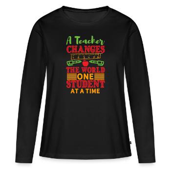 UN ENSEIGNANT CHANGE LE MONDE SUR L’ÉLÈVE À LA FOIS - T-shirt manches longues Premium bio Femme - noir - Devant - Julia (174cm)