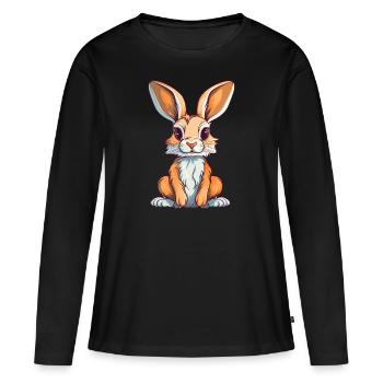 niedlicher comic Hase Kaninchen Langohr Häschen - Frauen Premium Bio Langarmshirt - Schwarz - Vorne - Julia (174cm)