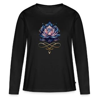 Nénuphar sur bordure dorée - T-shirt manches longues Premium bio Femme - noir - Devant - Julia (174cm)