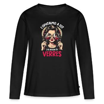 besoin de verres - T-shirt manches longues Premium bio Femme - noir - Devant - Julia (174cm)