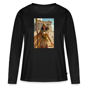 Athena, armored goddess with spear, owl - Women's Premium Organic Long Sleeve Shirt - black - Front - Julia (174cm)