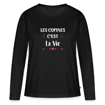 les copines c'est la vie - T-shirt manches longues Premium bio Femme - noir - Devant - Julia (174cm)