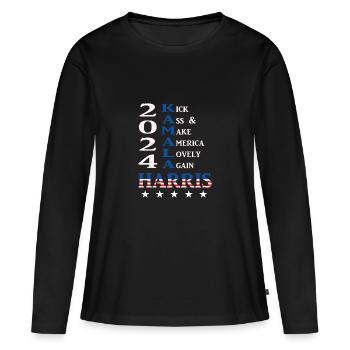 Kamala 2024, Kick Ass & Make America Lovely Again - Women's Premium Organic Long Sleeve Shirt - black - Front - Julia (174cm)